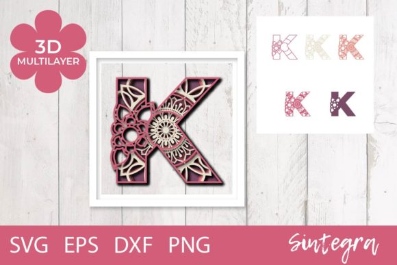 3D Floral Letter K Mandala Layer SVG for Handmade Business Crafters