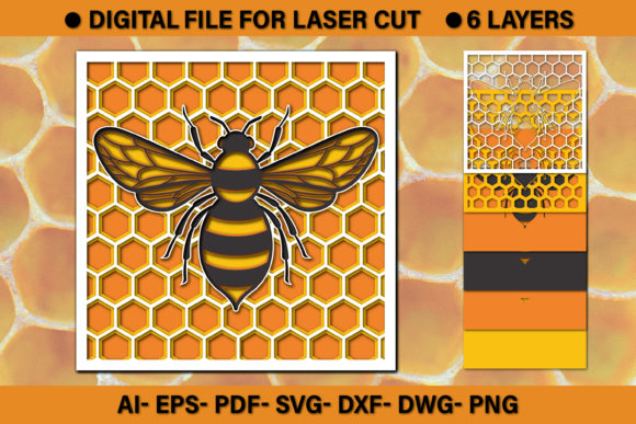 3D Honey Bee Paper Cut SVG for Crafts & Graphics