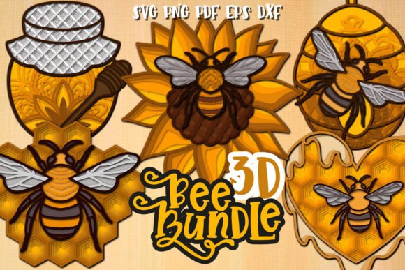 3D Layered Bee Bundle SVG Shapes for Local Branding