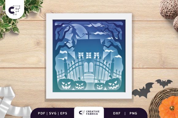 3D Shadow Box Creepy Halloween Church SVG Design for Spooky Branding