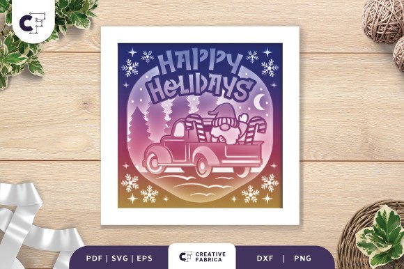 3D Shadow Box Happy Holidays Gnome Car: Seasonal 3D SVG for Festive Blog Design