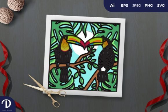3D Tropical Toucan Couple Papercut SVG for Shadow Boxes & Creative Sellers