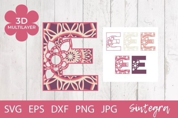 Floral Letter E Mandala 3D Multilayer: A Versatile 3D SVG Design for Modern Branding